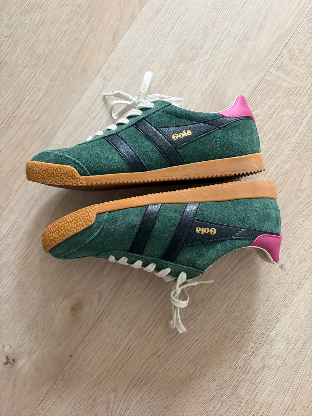 Gola Green Suede Sneakers with Pink Heel Accent